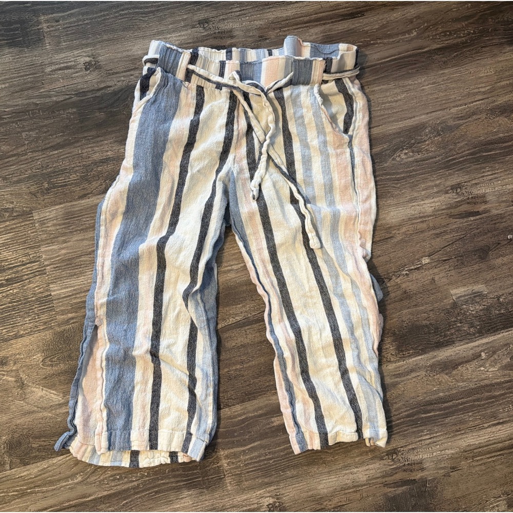 Indigo Rein Womens XL Striped Wide Leg Pants Blue Pink White Elastic Waist Tie